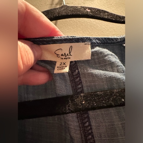 Easel Denim cardigan with ruffle detail. Size 2X. Worn once. Lightweight - Picture 3 of 4